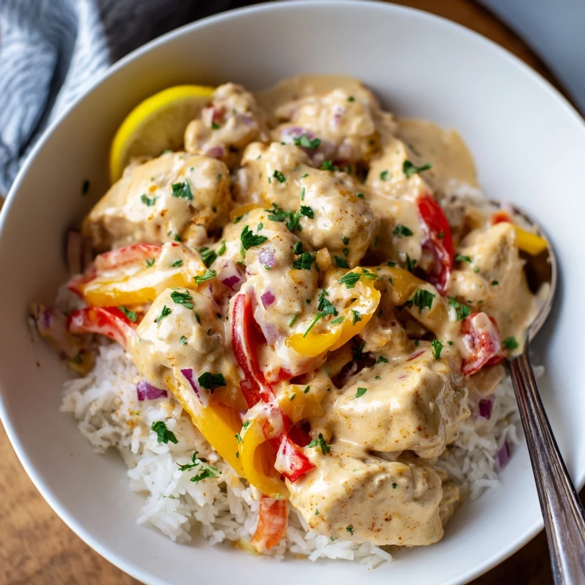 Creamy Cajun Chicken Rice Bowls with tender pieces, fluffy rice, and parsley