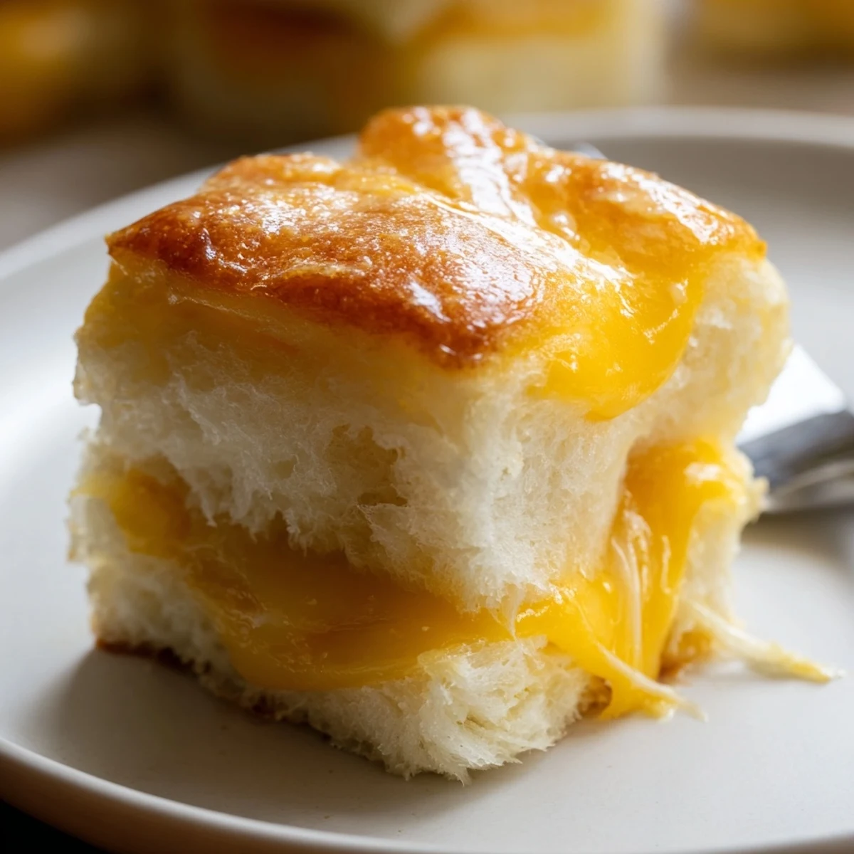 Oven baked Mini Grilled Cheese Hawaiian Rolls oozing melted cheese, served with soup