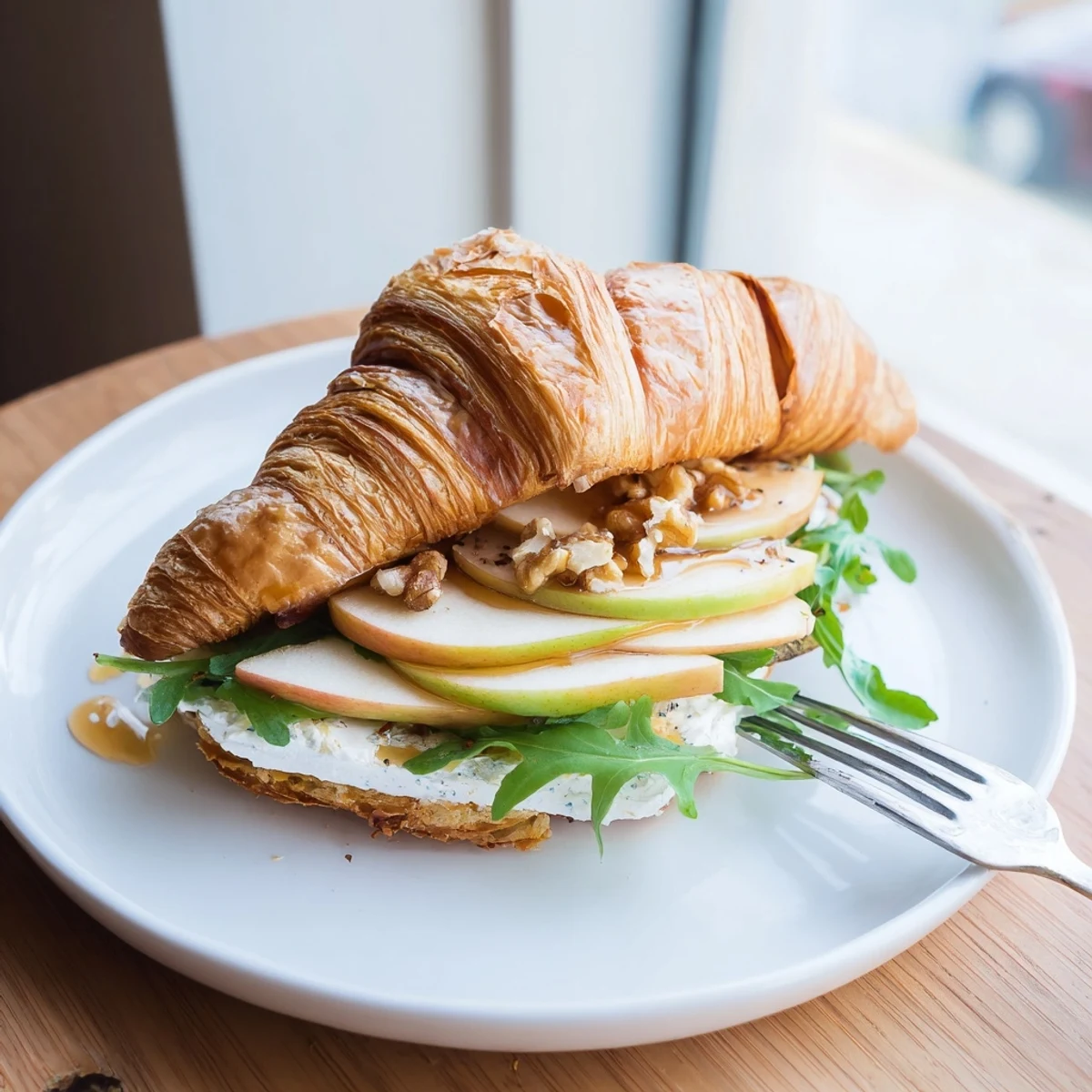 Apple Goat Cheese Croissant Sandwich layered with crisp apple slices and creamy cheese