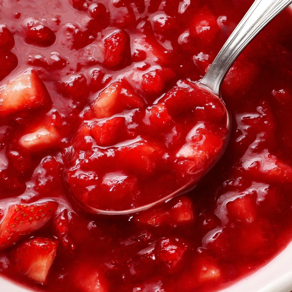 Glossy, ruby filling in saucepan cooling — Strawberry Cake Filling Recipe for cakes
