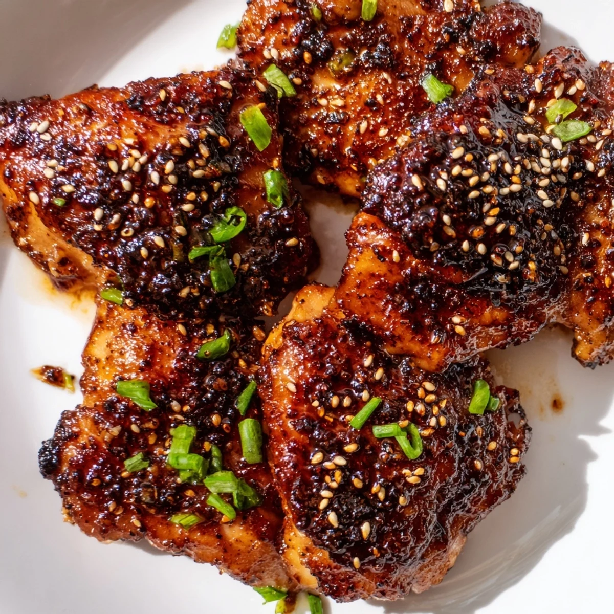 Juicy pan-seared black pepper chicken pieces coated in savory garlic glaze with rice