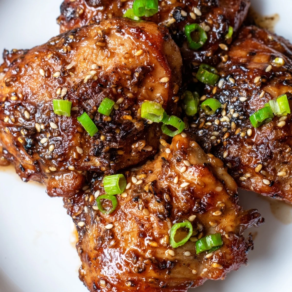 Sliced garlic black pepper chicken thigh served hot over steamed white rice with vegetables