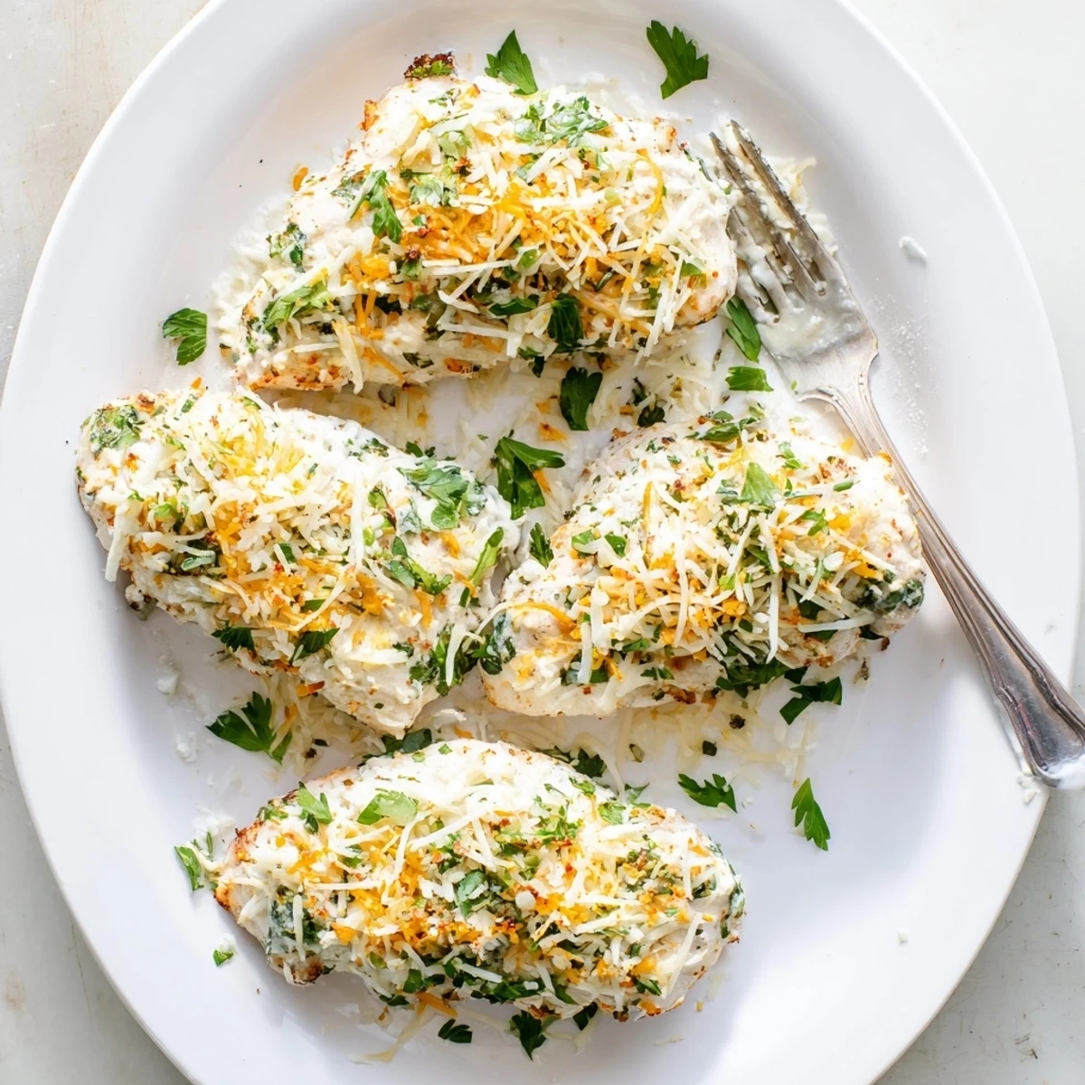 Juicy chicken breasts smothered in herb ricotta mixture baked to golden perfection
