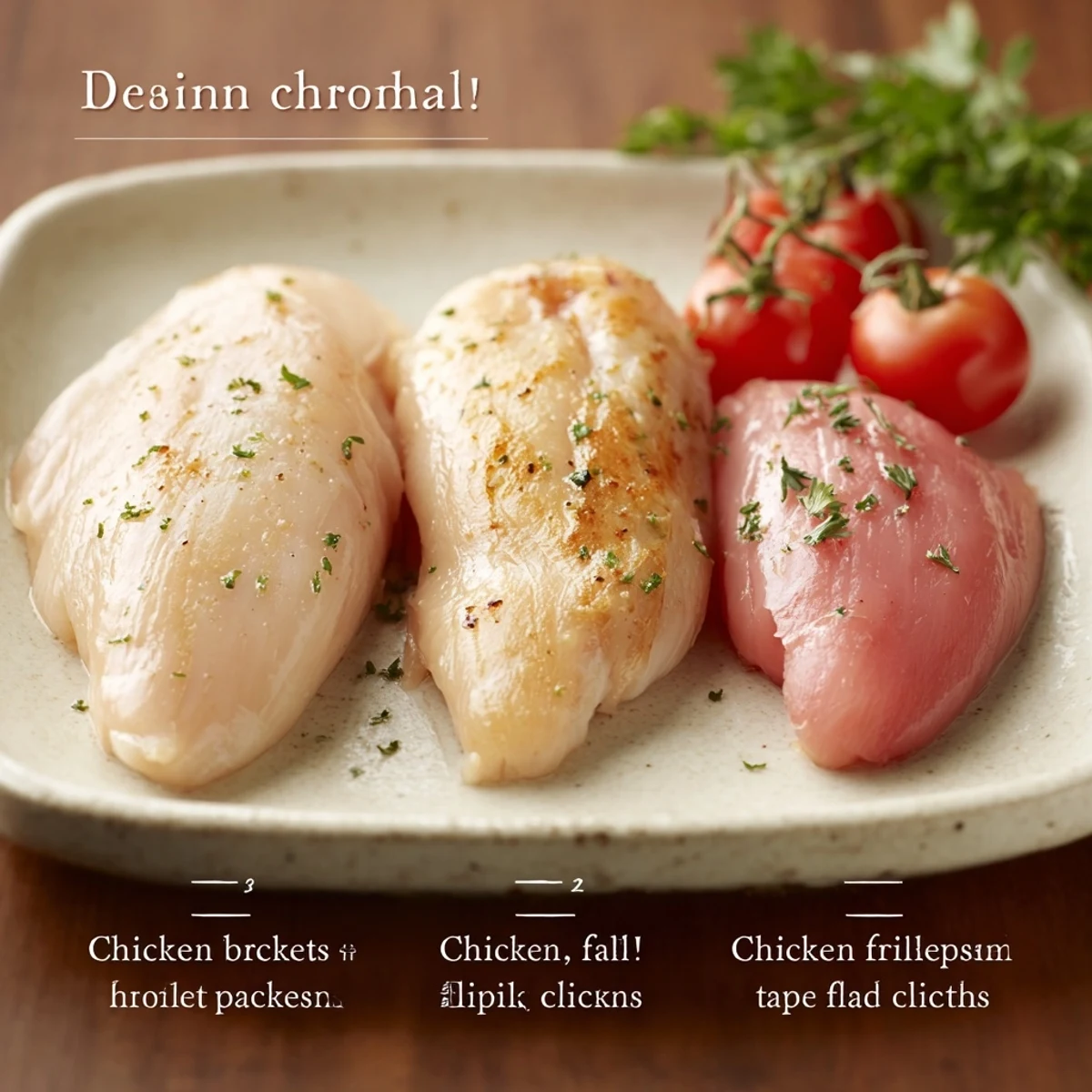 Golden seared chicken breasts drizzled with glossy purple blueberry thyme sauce on white plate