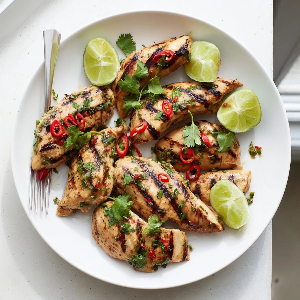 Juicy chicken breasts marinated in zesty lime and spices grilled to perfection on a barbecue