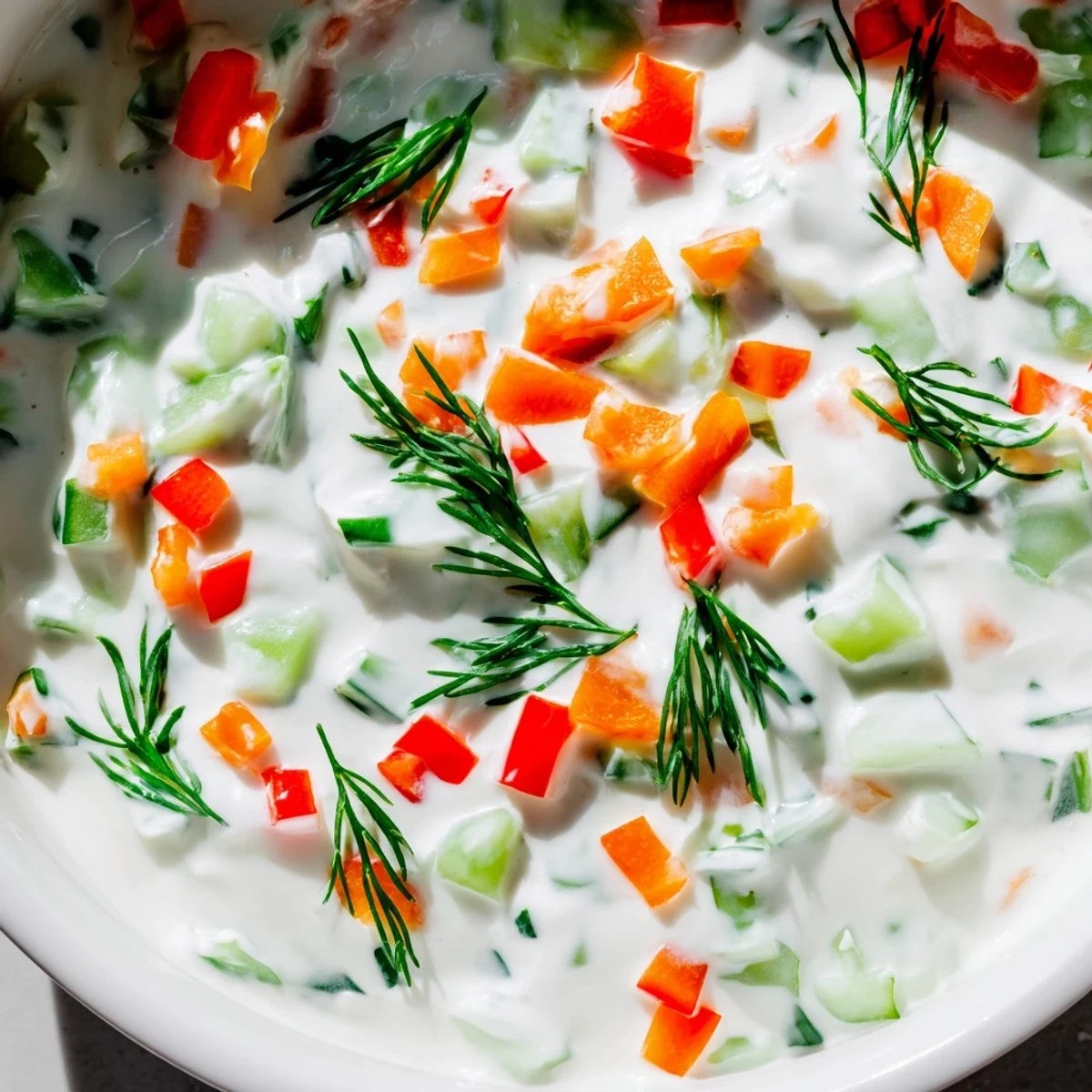 Vibrant vegetable dip bursting with red bell pepper, chives, and parsley paired with crackers for party spreads
