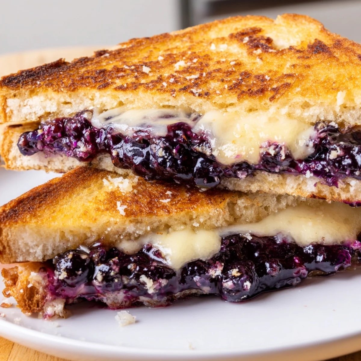 Crispy Blueberry Grilled Cheese with golden crust and melting cheddar inside