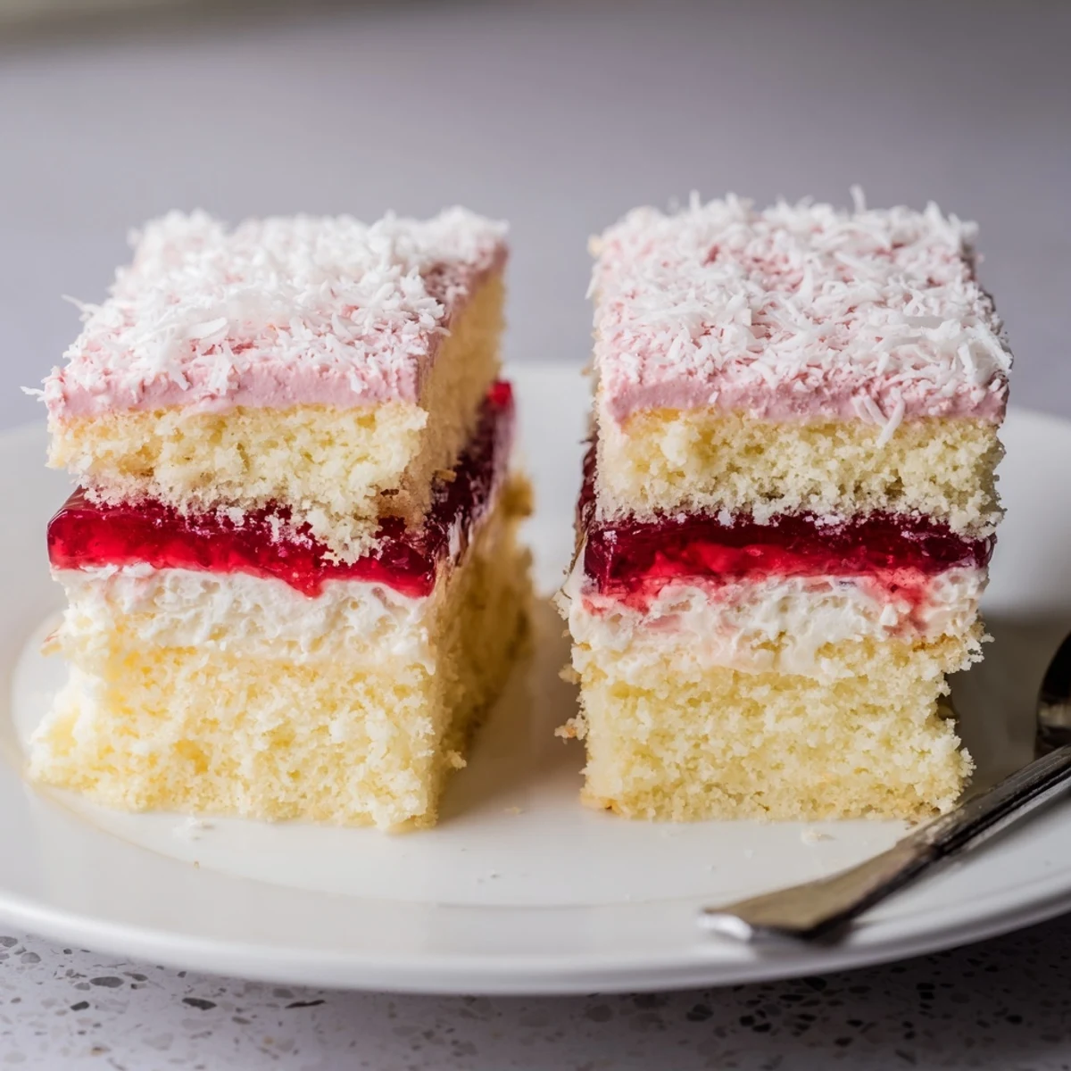 Trio of Old Fashioned Pink Jelly Cakes on wire rack, chilled, ready to serve