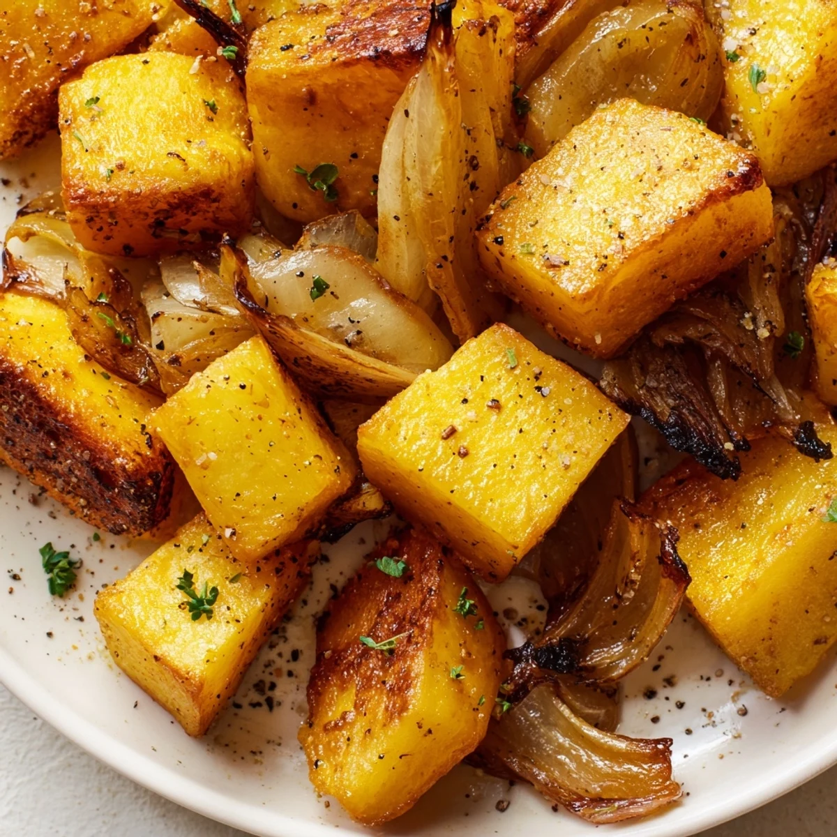 Crispy potato cubes and sweet onion wedges roasted to perfection with olive oil and herbs