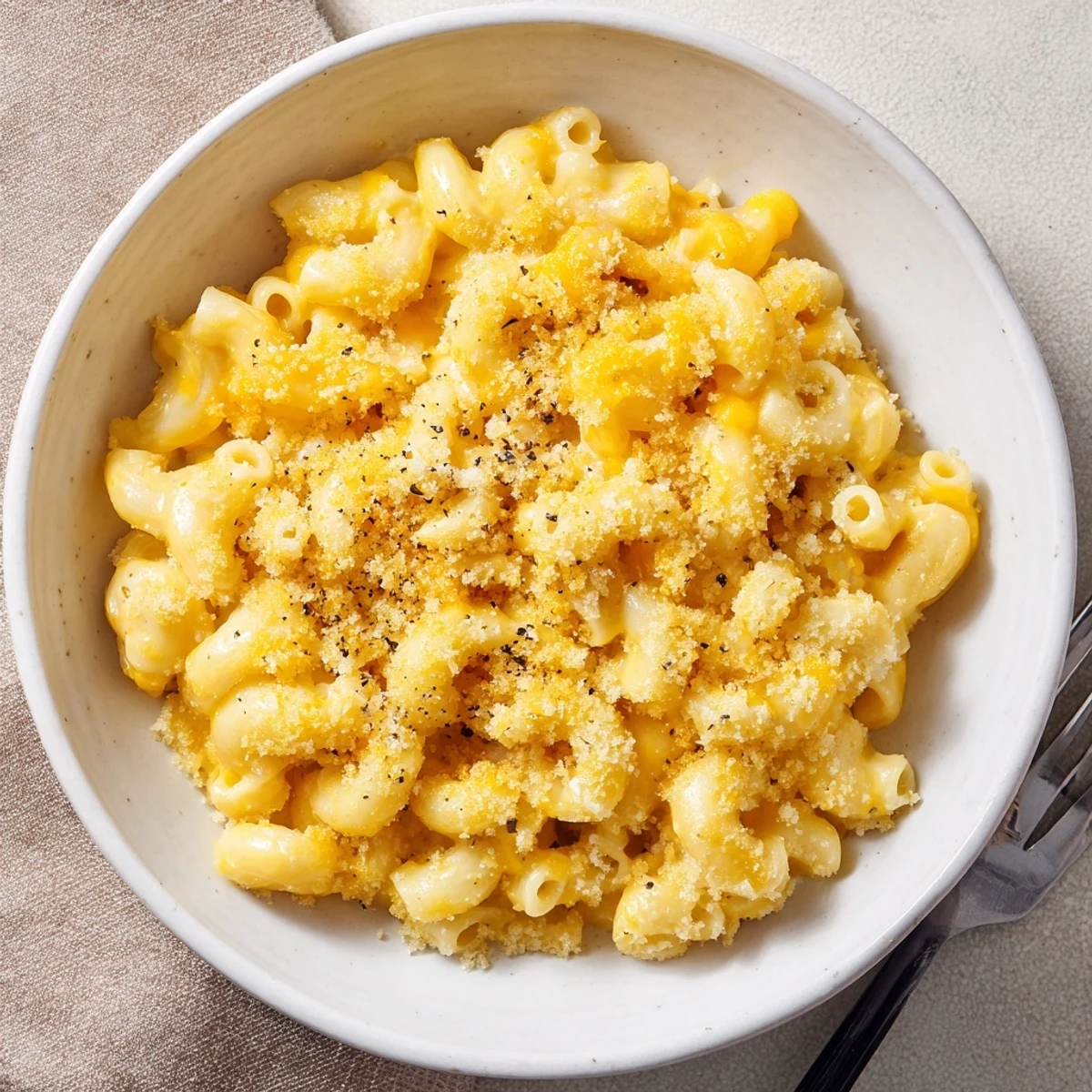 Baked Mac And Cheese bubbling, creamy pasta strands under crisp parmesan breadcrumb crust