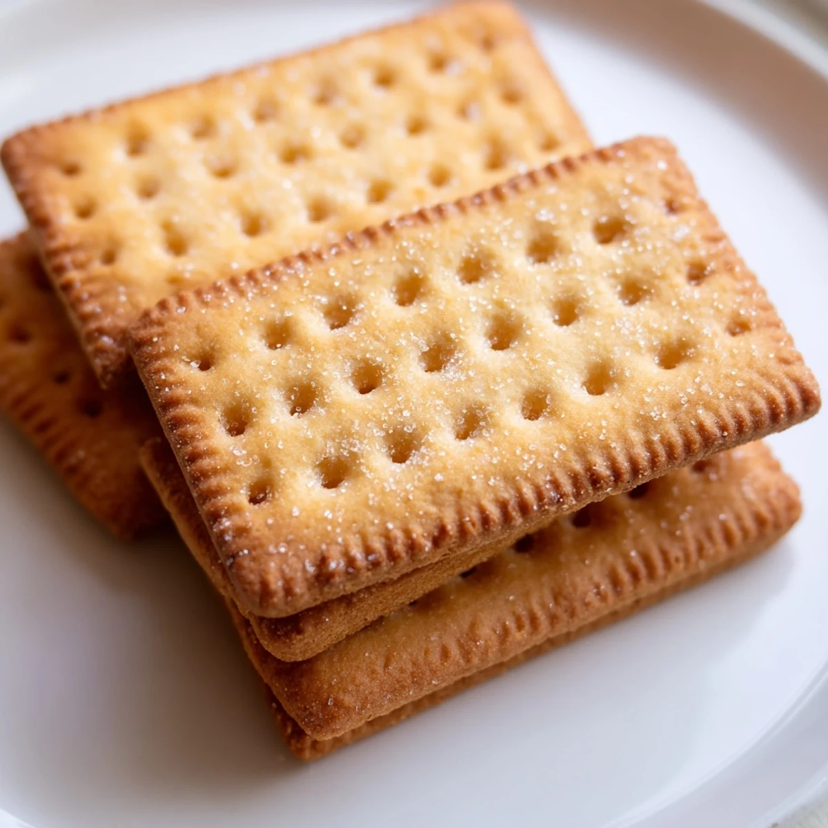 Stack of buttery French Petit Beurre biscuits dusted with flour next to a dipping mug