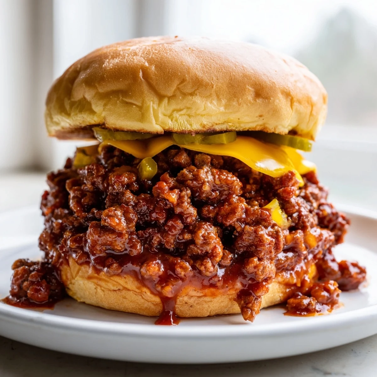 Smash Burger Sloppy Joes served on golden toasted buns with melted cheddar cheese