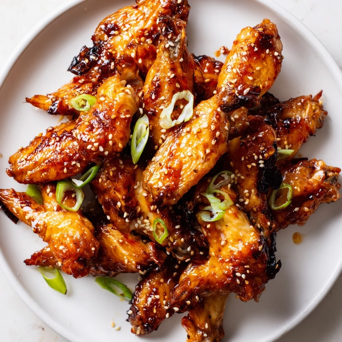 Juicy miso honey marinated chicken wings fresh from the oven with a glossy caramelized glaze