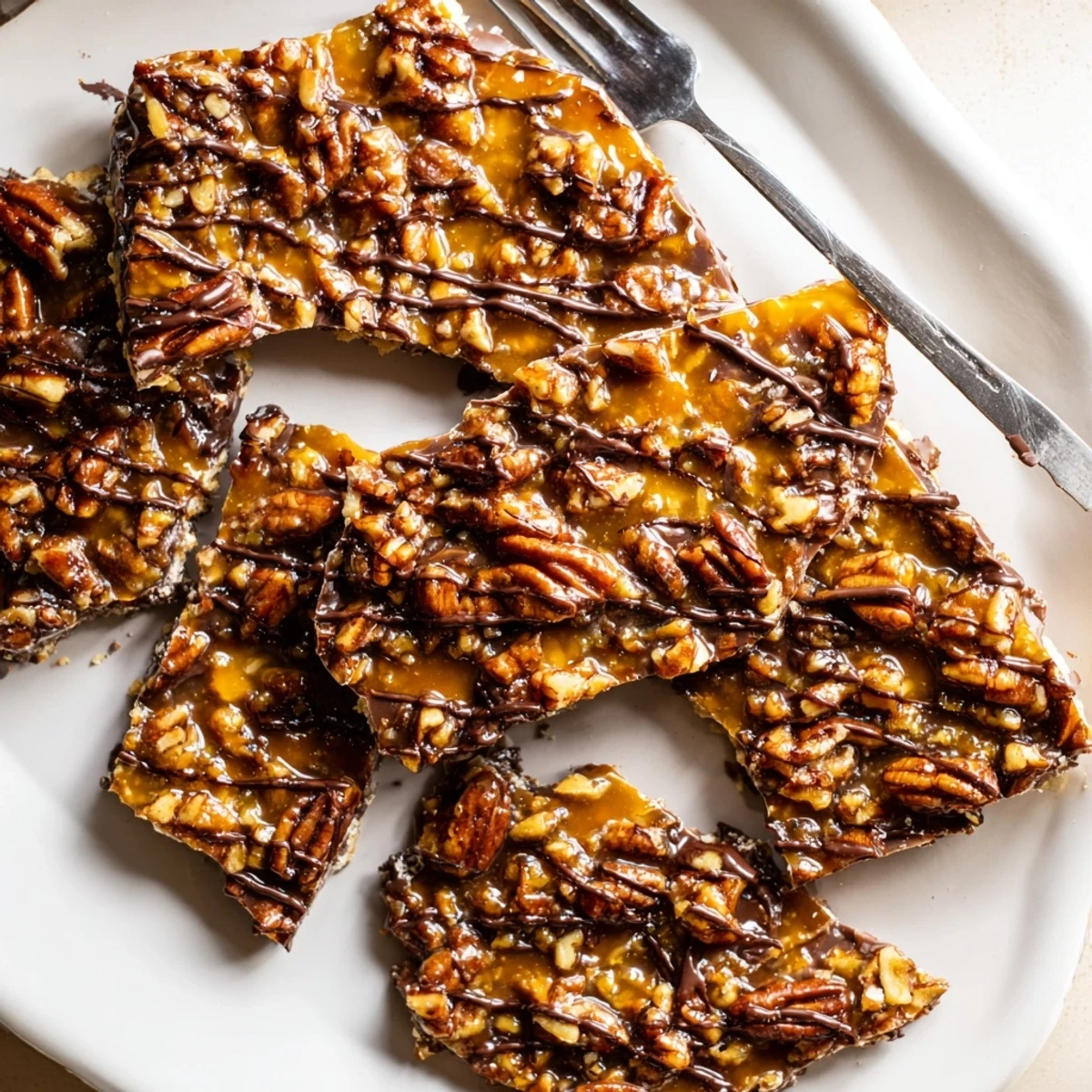 Buttery pecan pie bark studded with crunchy nuts on a graham cracker crust