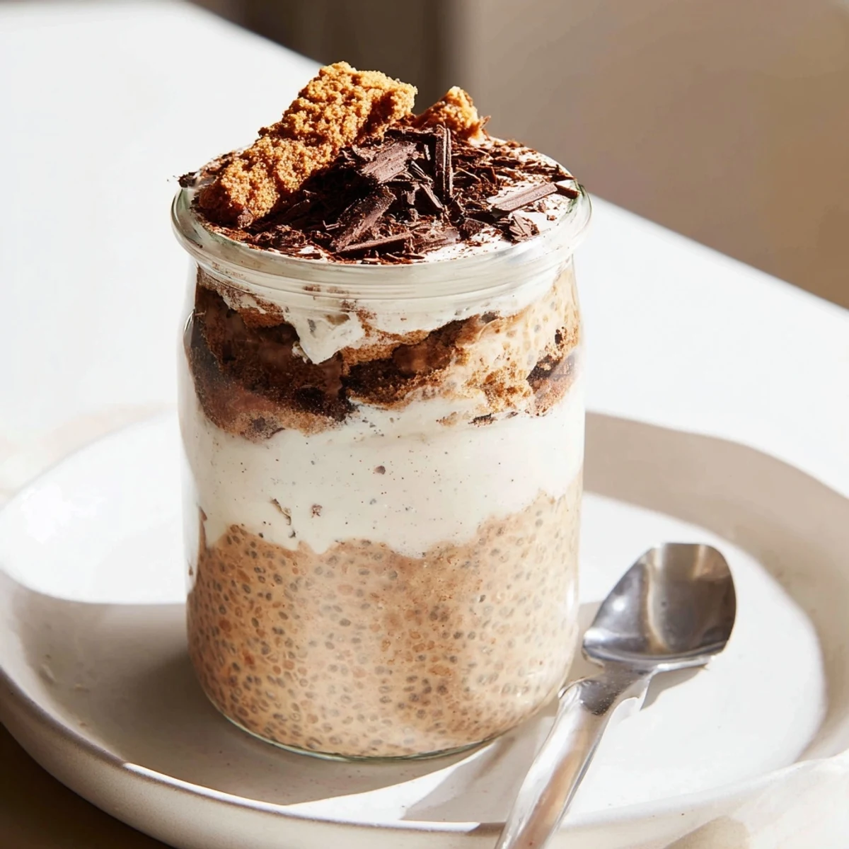 Luscious tiramisu overnight oats featuring a thick mascarpone layer and espresso-infused oat base