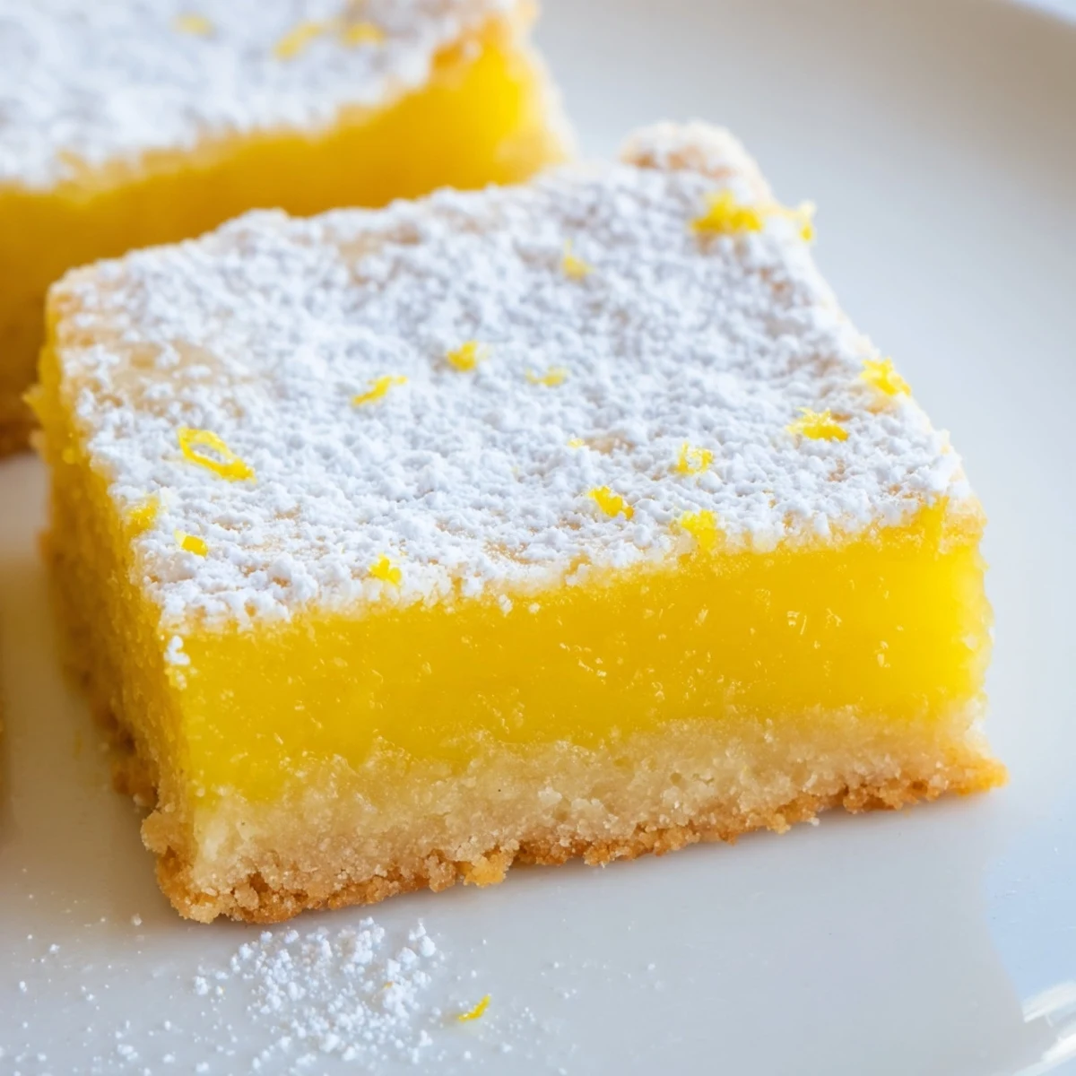 Bright and tangy simple lemon bars with a buttery shortbread crust close-up