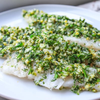 Fork-tender Baked Tilapia with Herbs is flaky and moist, baked with garlic and lemon, perfect for a healthy, low-carb dinner.