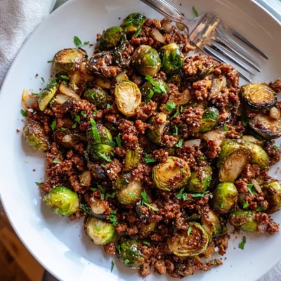 Ground Beef Brussels Sprouts Skillet